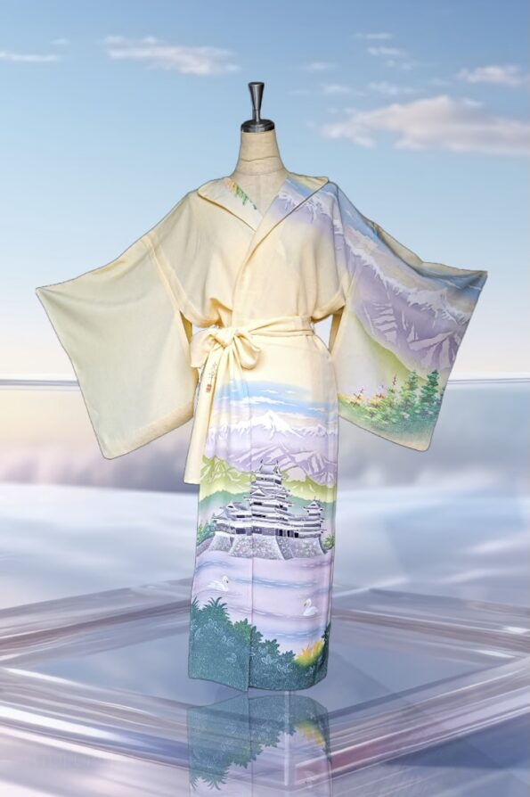 SAKURA KIMONO_0004_3way SILK LONG CARDIGAN HANDPAINTED JAPANESE CASTLE M