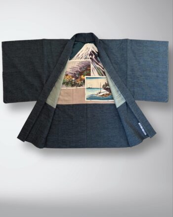 Men's haori hand-woven pongee Fuji navy blue (with hanger) HA0015