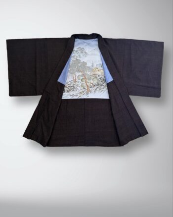 Men's Haori Hand-woven pongee landscape dark purple (with hanger)  HA0014